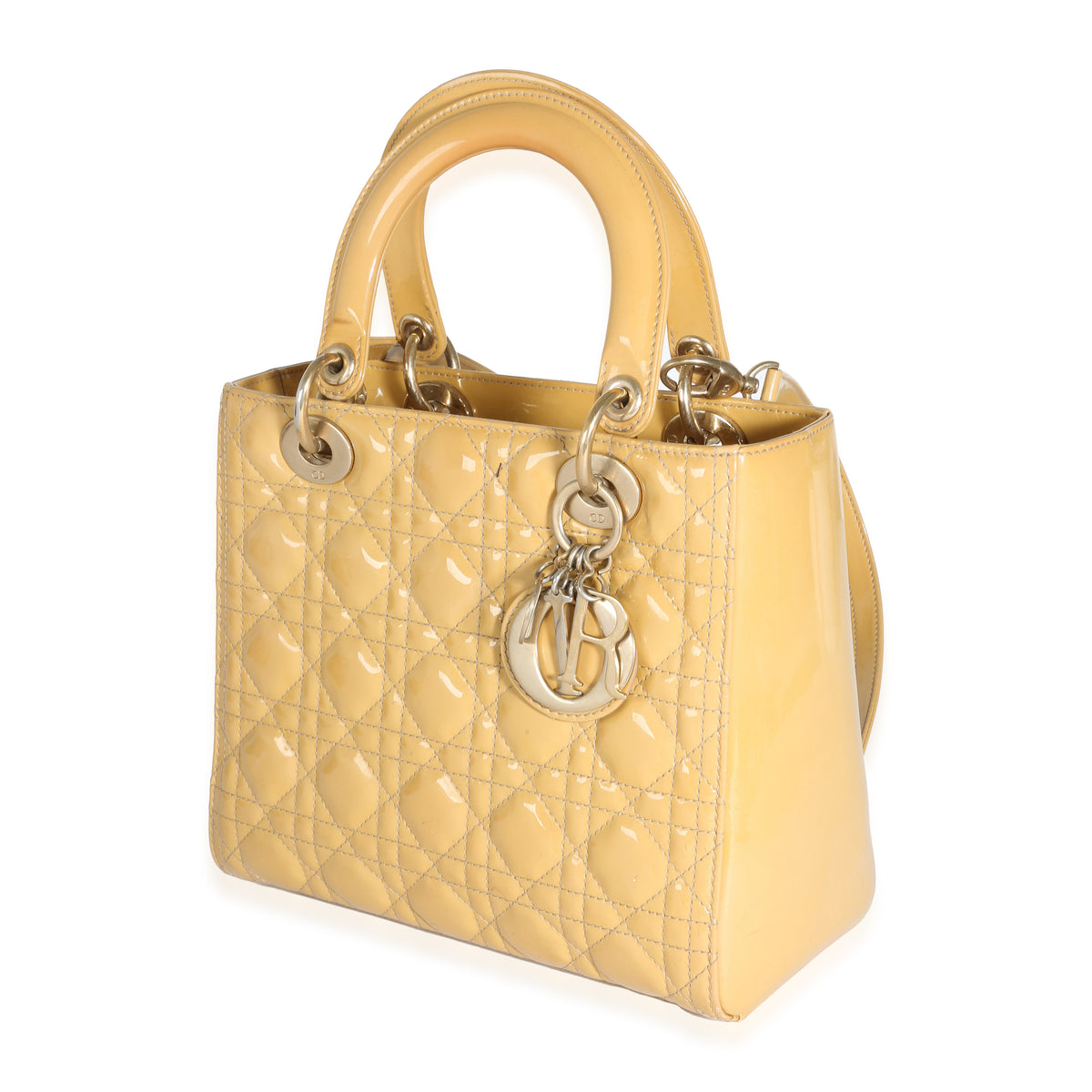 Beige Patent Cannage Medium Lady Dior