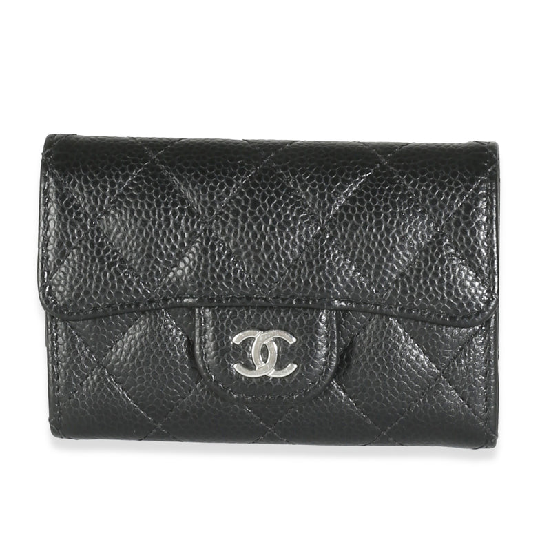 Black Quilted Caviar Classic Card Holder