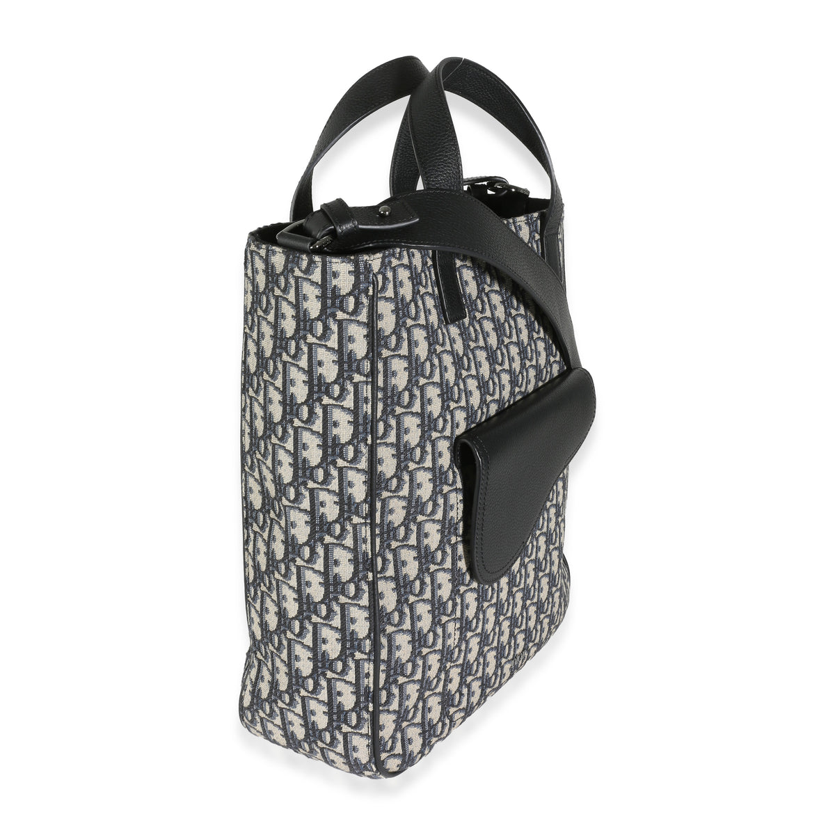 Navy Oblique Jacquard Saddle Tote