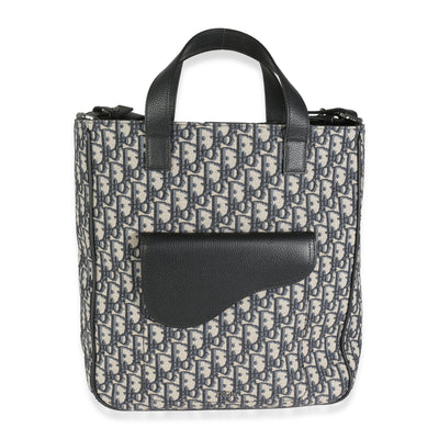 Navy Oblique Jacquard Saddle Tote