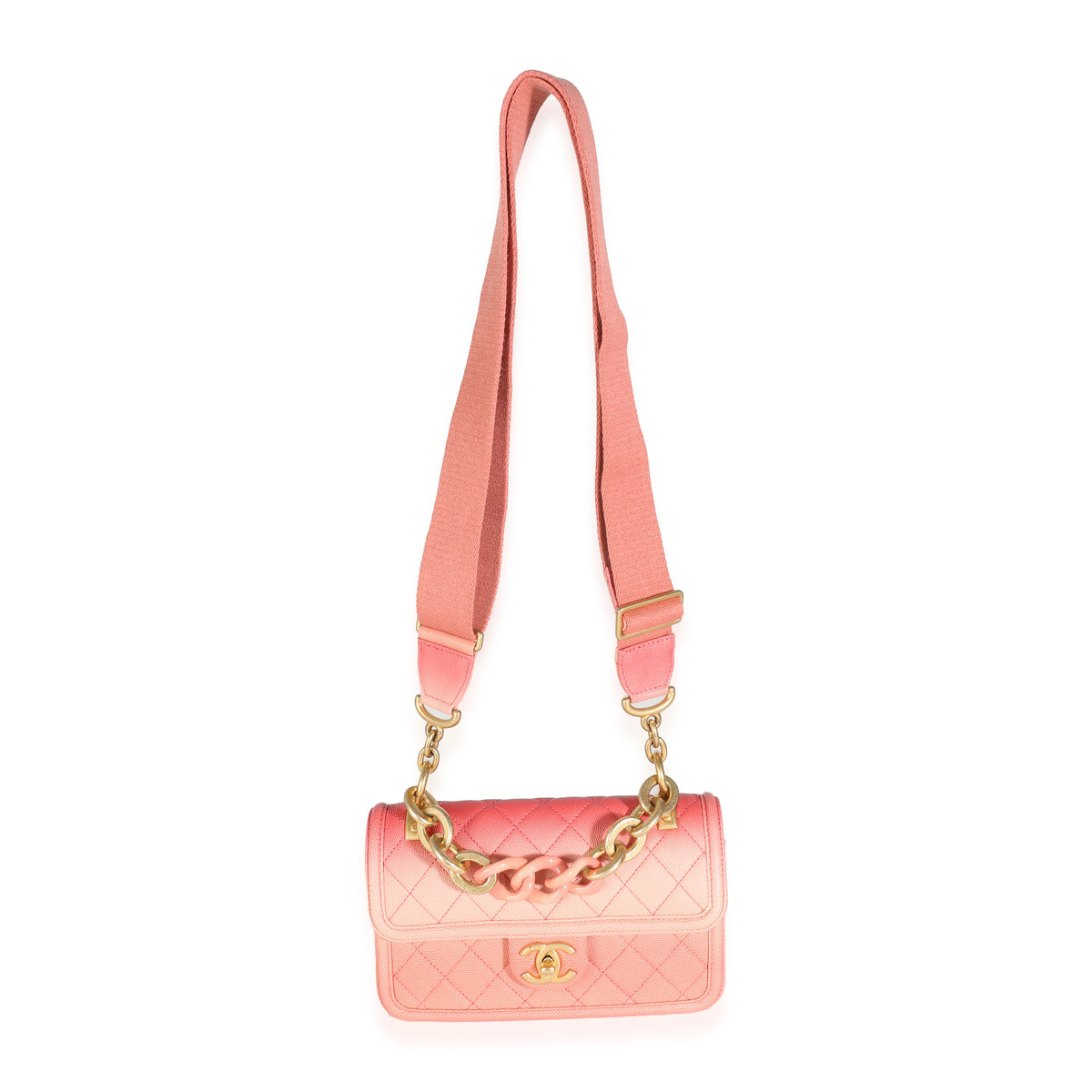 Coral Ombre Quilted Caviar Small Sunset By The Sea Flap Handbag