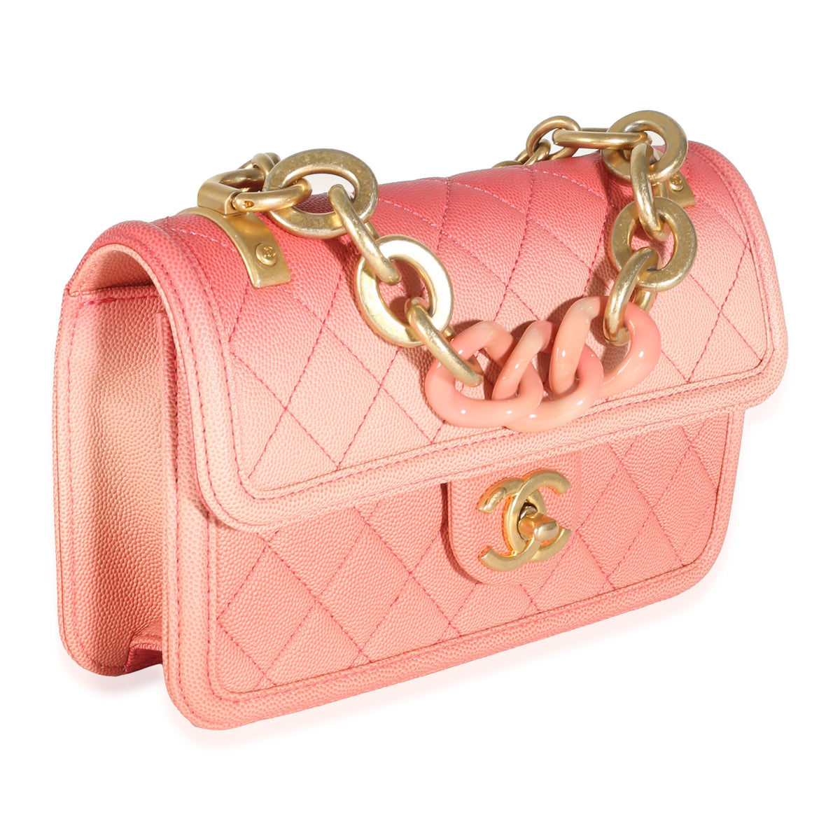 Coral Ombre Quilted Caviar Small Sunset By The Sea Flap Handbag