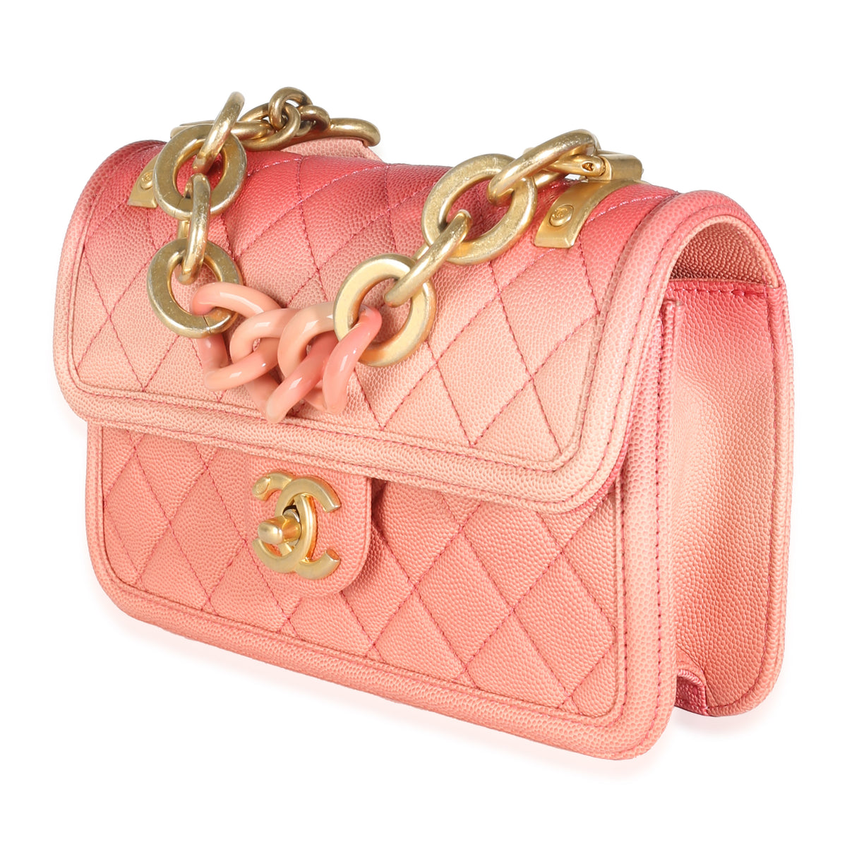 Coral Ombre Quilted Caviar Small Sunset By The Sea Flap Handbag