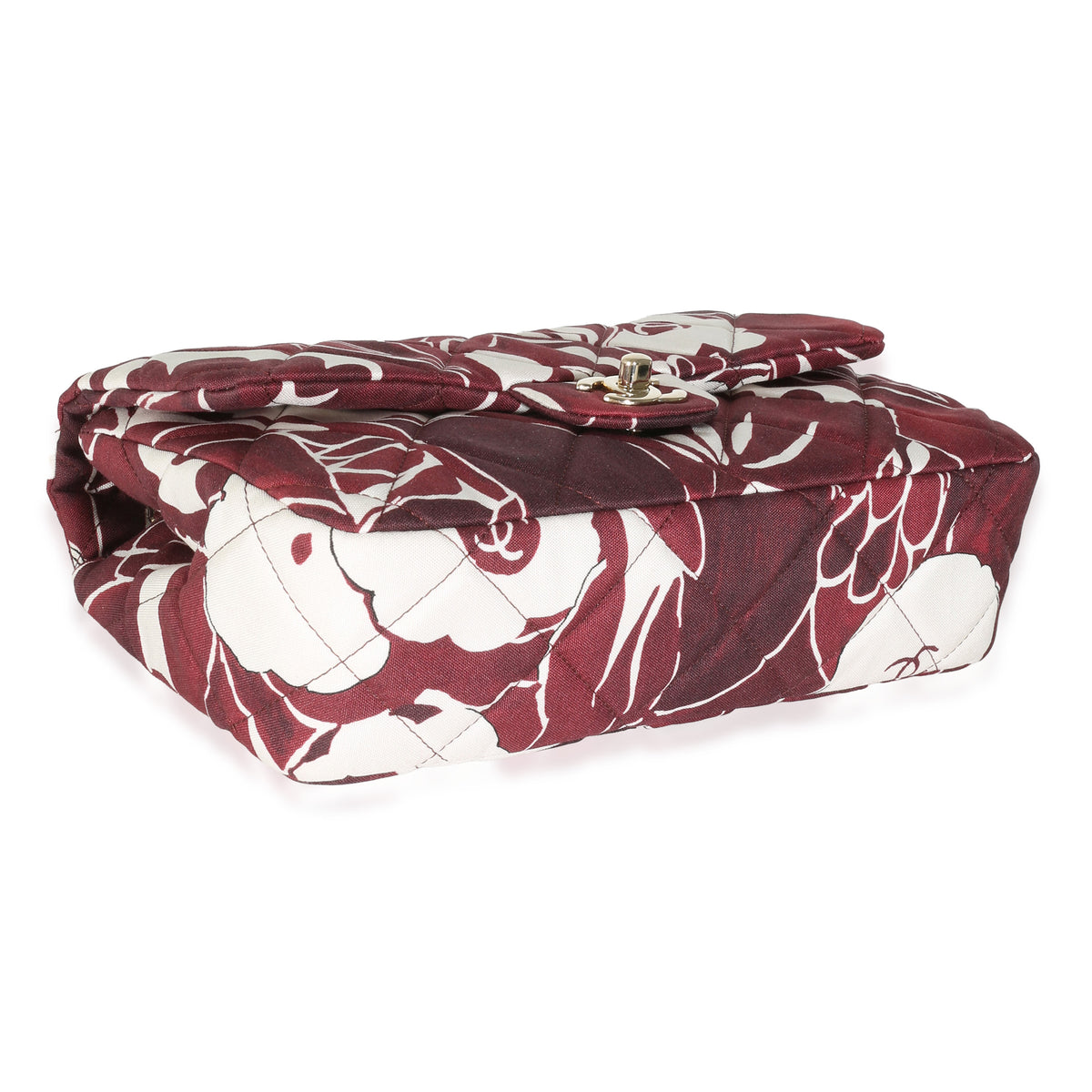 Burgundy White Floral Printed Silk CC Medium Single Flap Bag