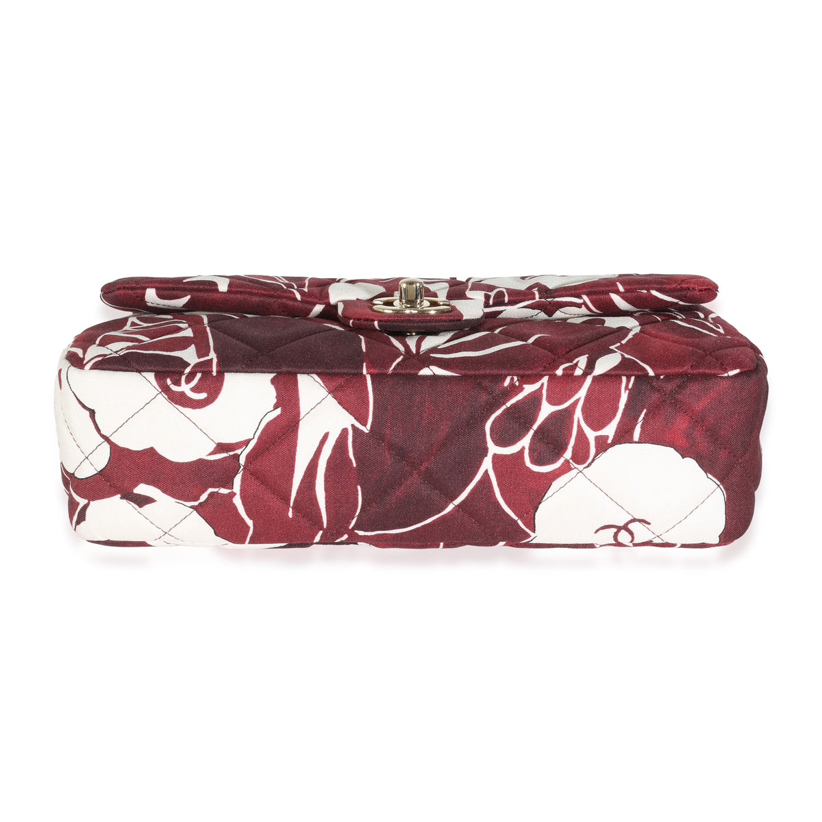 Burgundy White Floral Printed Silk CC Medium Single Flap Bag