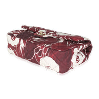 Burgundy White Floral Printed Silk CC Medium Single Flap Bag