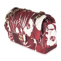 Burgundy White Floral Printed Silk CC Medium Single Flap Bag