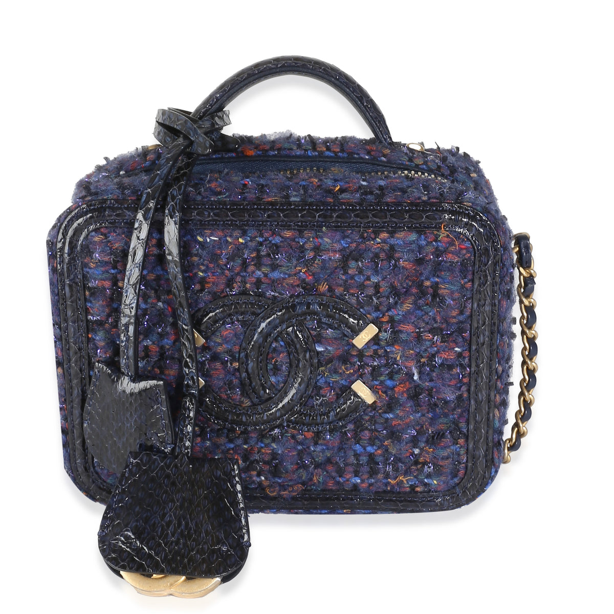 Navy Tweed Python Small CC Filigree Vanity Case