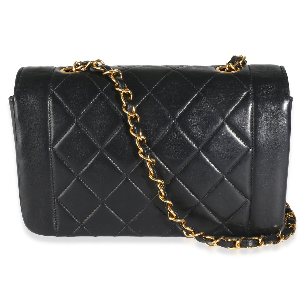 Vintage Black Quilted Lambskin Small Diana Flap Bag