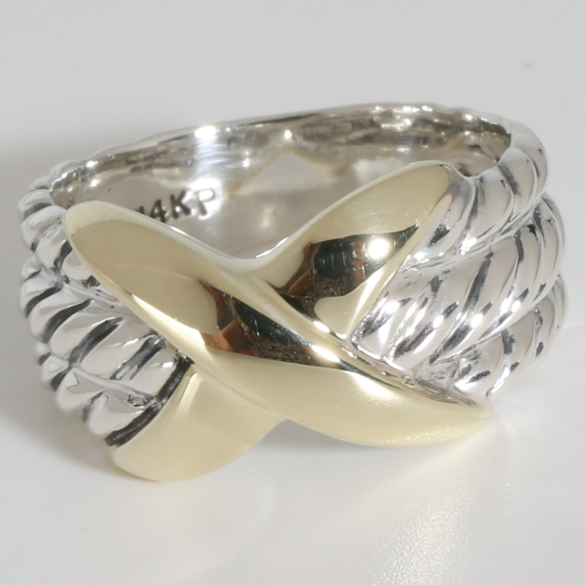 Cable X Ring in 14k Yellow Gold/Sterling Silver