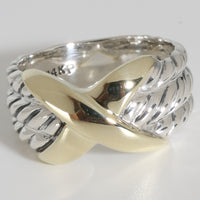 Cable X Ring in 14k Yellow Gold/Sterling Silver