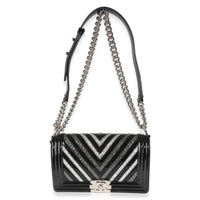 Black Patent Chevron Glitter PVC Old Medium Boy Bag