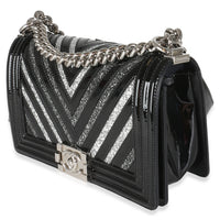 Black Patent Chevron Glitter PVC Old Medium Boy Bag