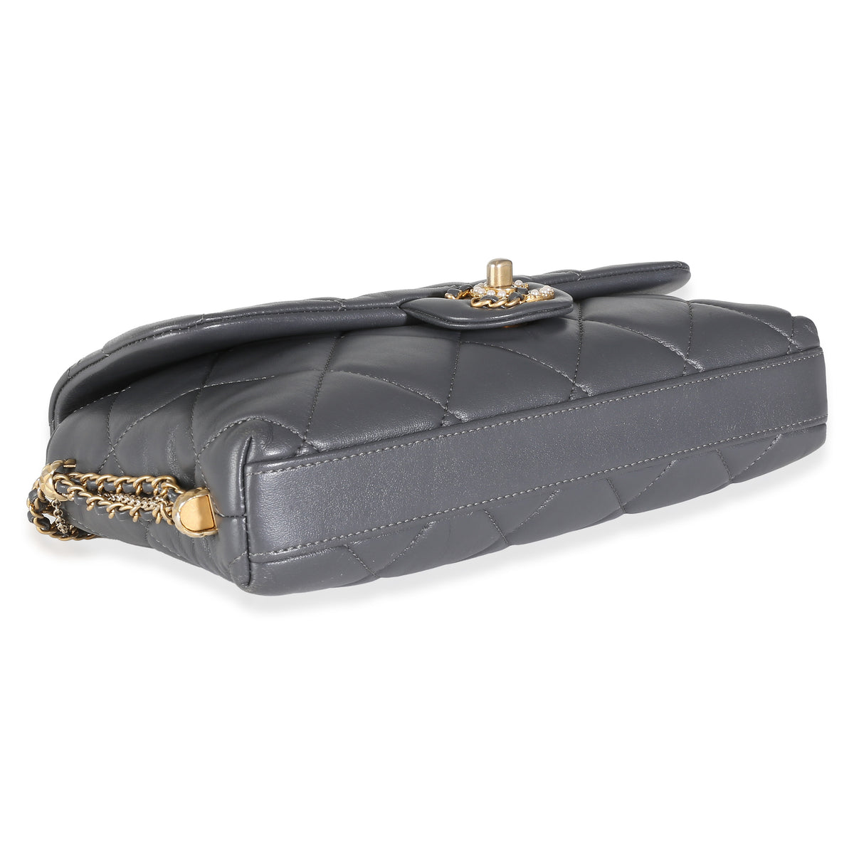 Chanel Gray Quilted Lambskin Crush On Chains Flap Bag Handbag av
