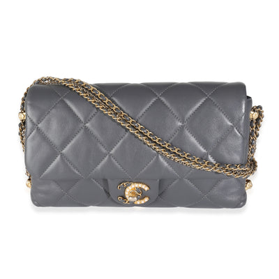 Chanel Gray Quilted Lambskin Crush On Chains Flap Bag Handbag fv