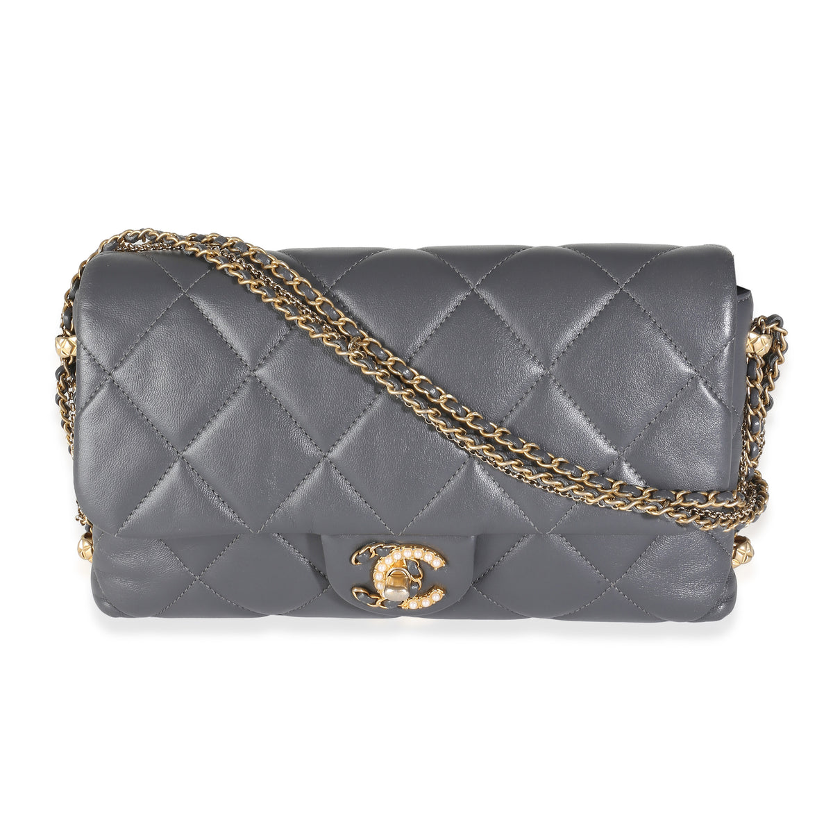 Chanel Gray Quilted Lambskin Crush On Chains Flap Bag Handbag fv