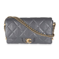 Chanel Gray Quilted Lambskin Crush On Chains Flap Bag Handbag fv