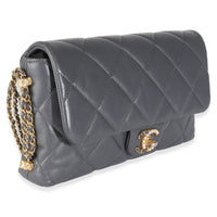 Chanel Gray Quilted Lambskin Crush On Chains Flap Bag Handbag pv