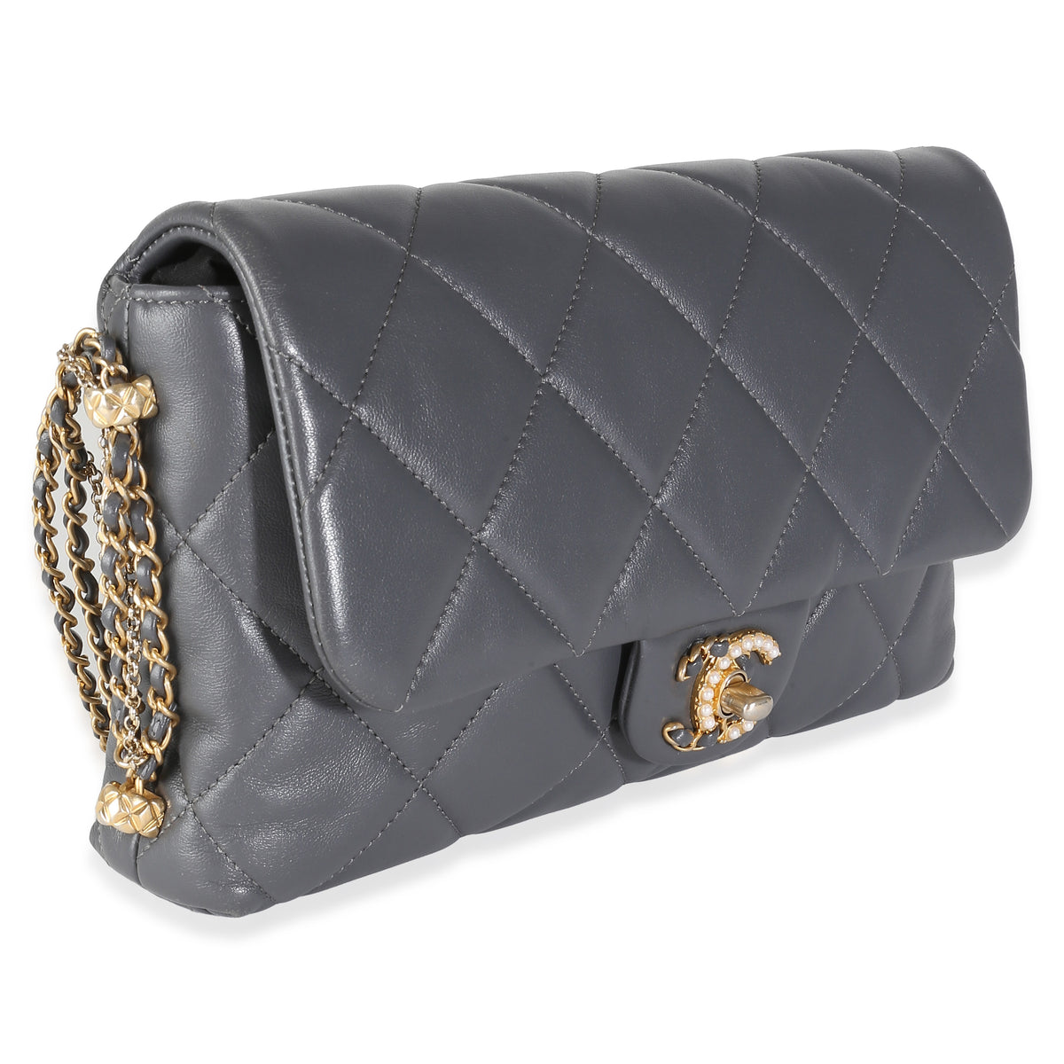 Chanel Gray Quilted Lambskin Crush On Chains Flap Bag Handbag pv