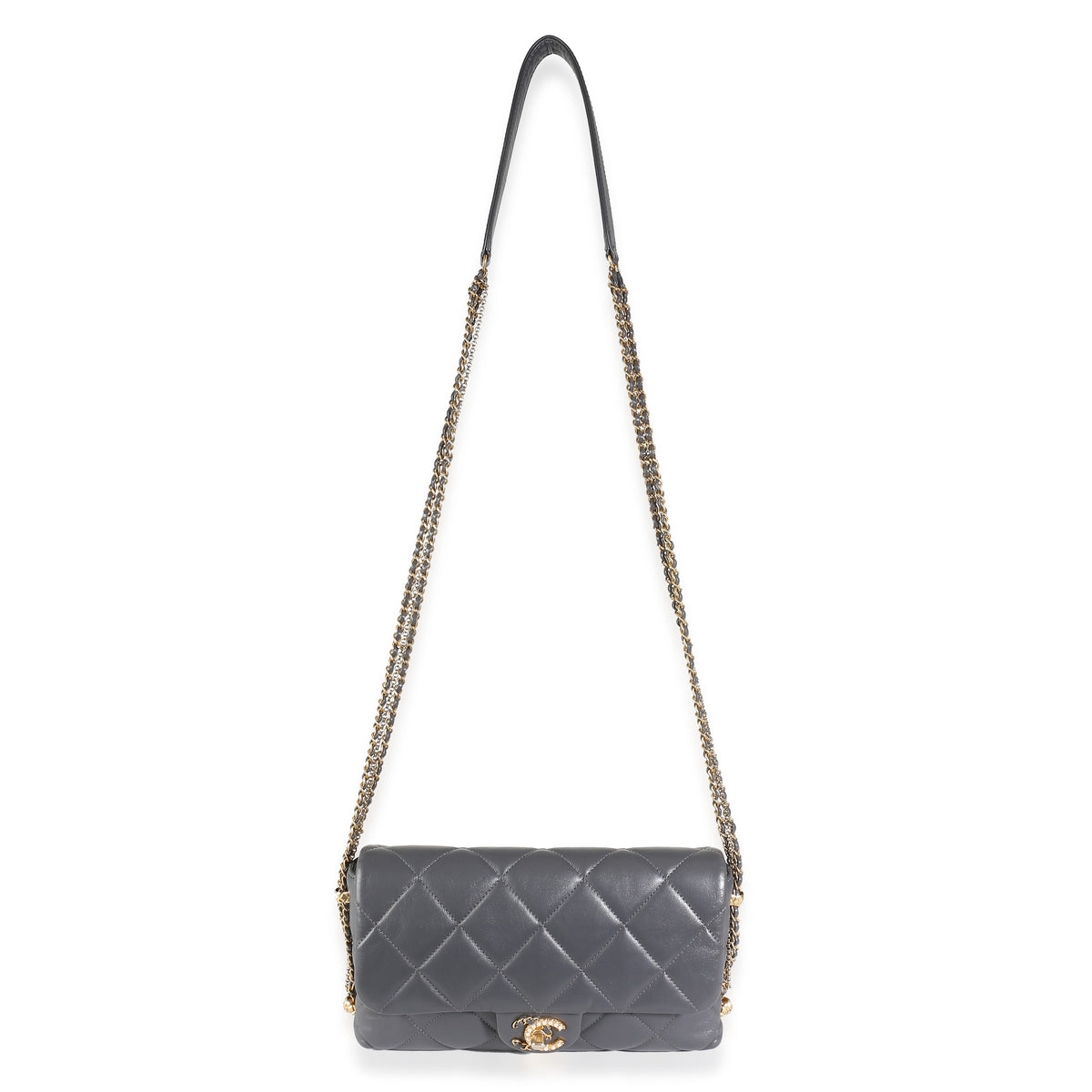 Gray Quilted Lambskin Crush On Chains Flap Bag