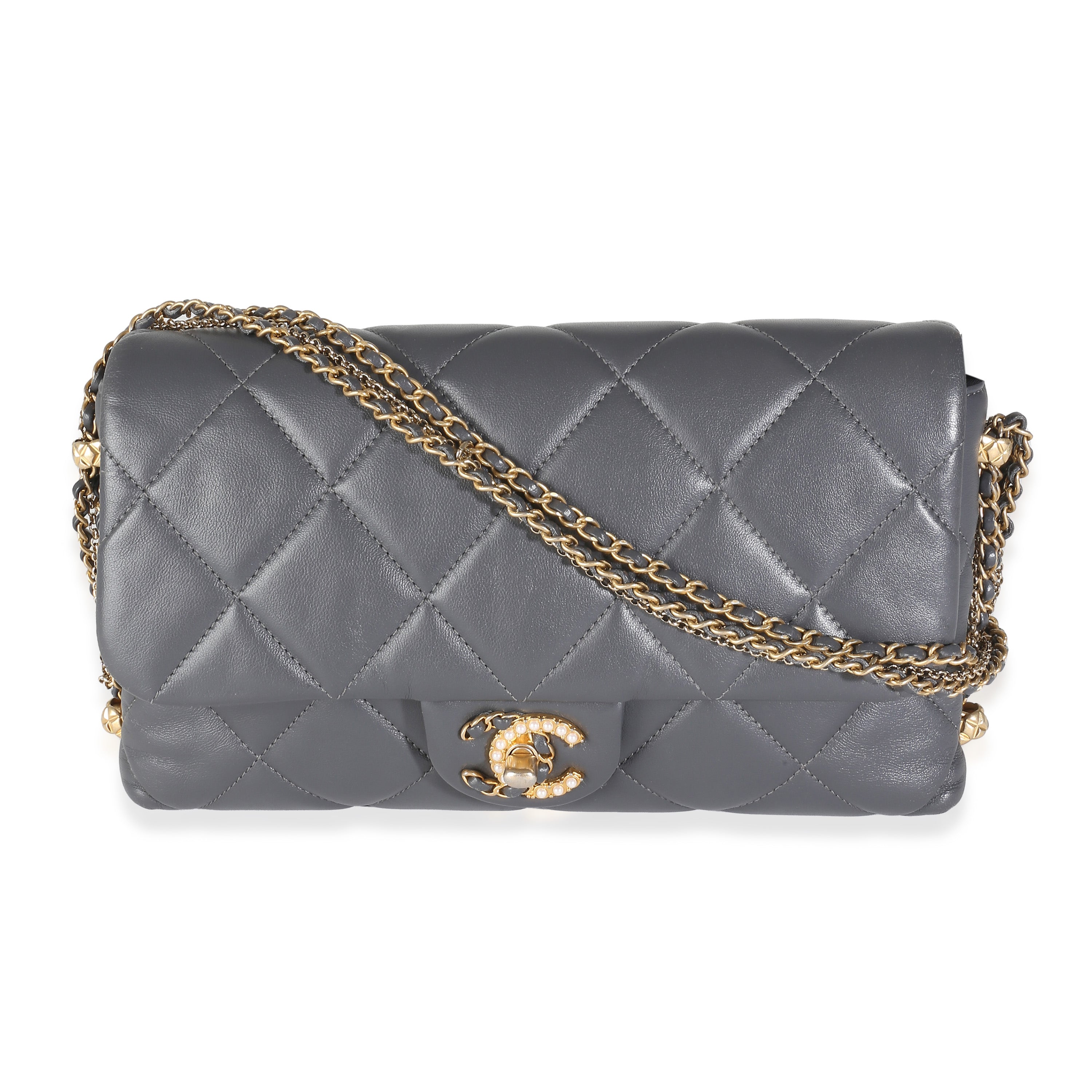 Chanel Gray Quilted Lambskin Crush On Chains Flap Bag | myGemma