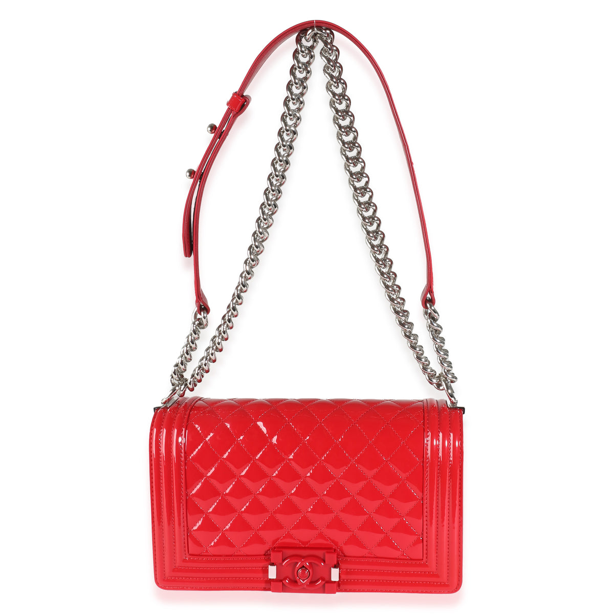 Red Quilted Patent Plexi Glass Old  Medium Boy Bag