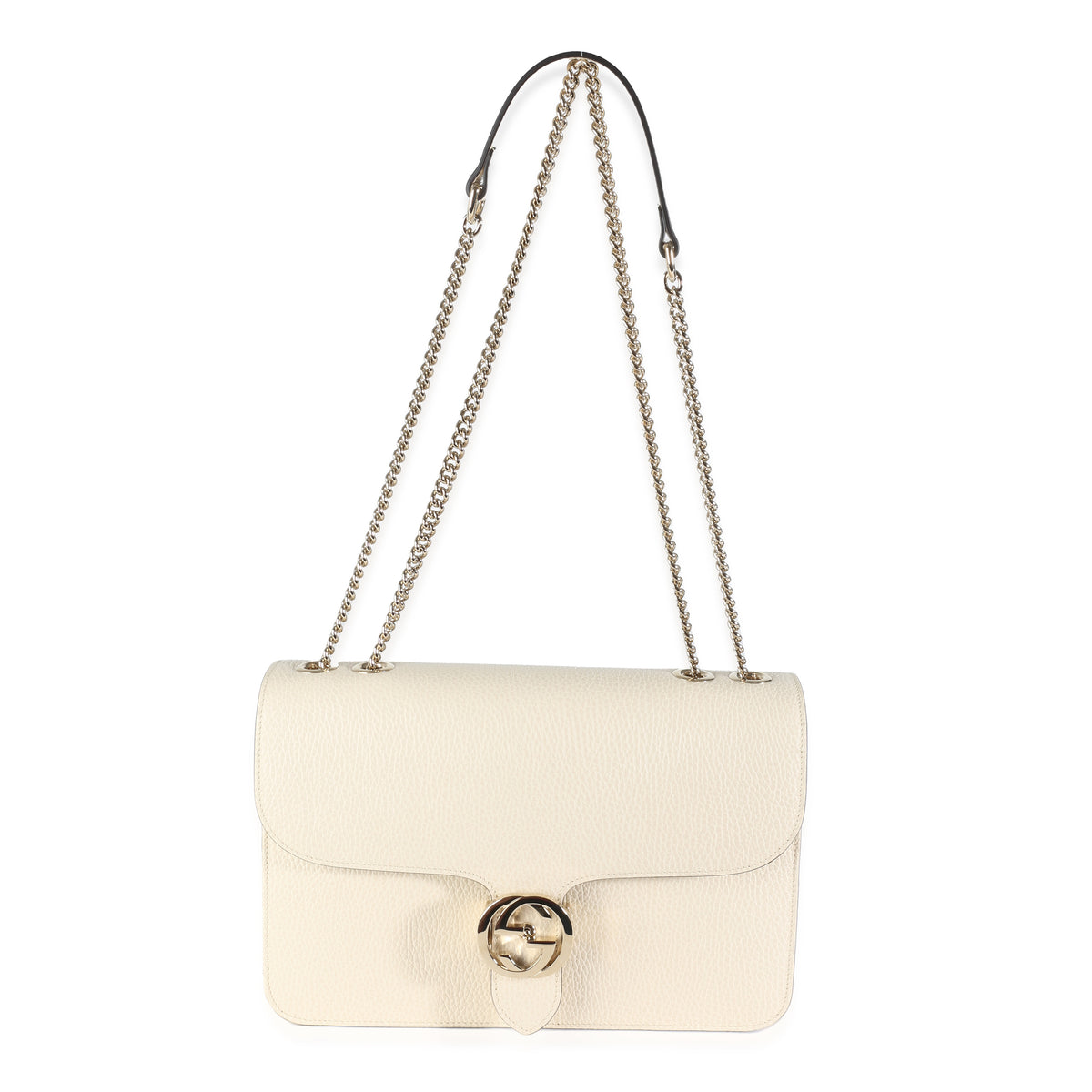 White Dollar Calfskin Medium Interlocking G Flap Bag