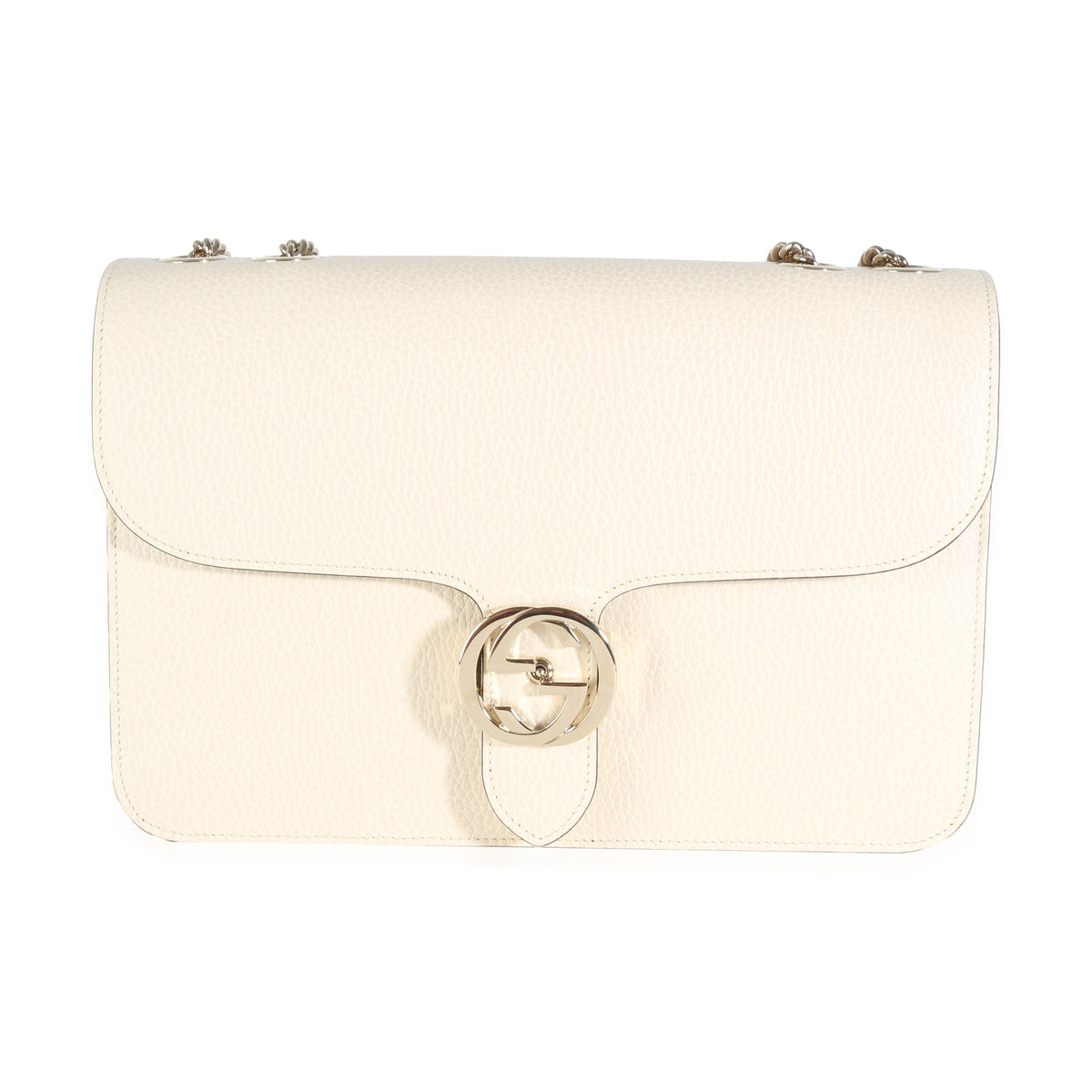 White Dollar Calfskin Medium Interlocking G Flap Bag