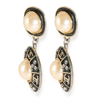 Vintage CC Faux Pearl Drop Gold Tone Earring