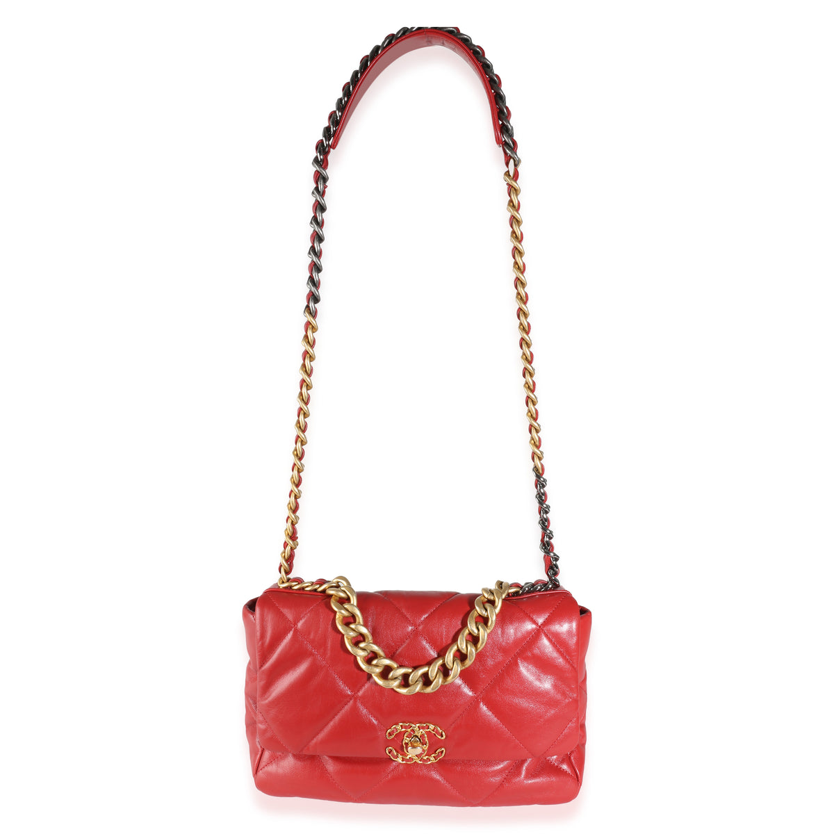 Red Quilted Goatskin Medium Chanel 19 Flap Bag