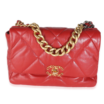 Red Quilted Goatskin Medium Chanel 19 Flap Bag