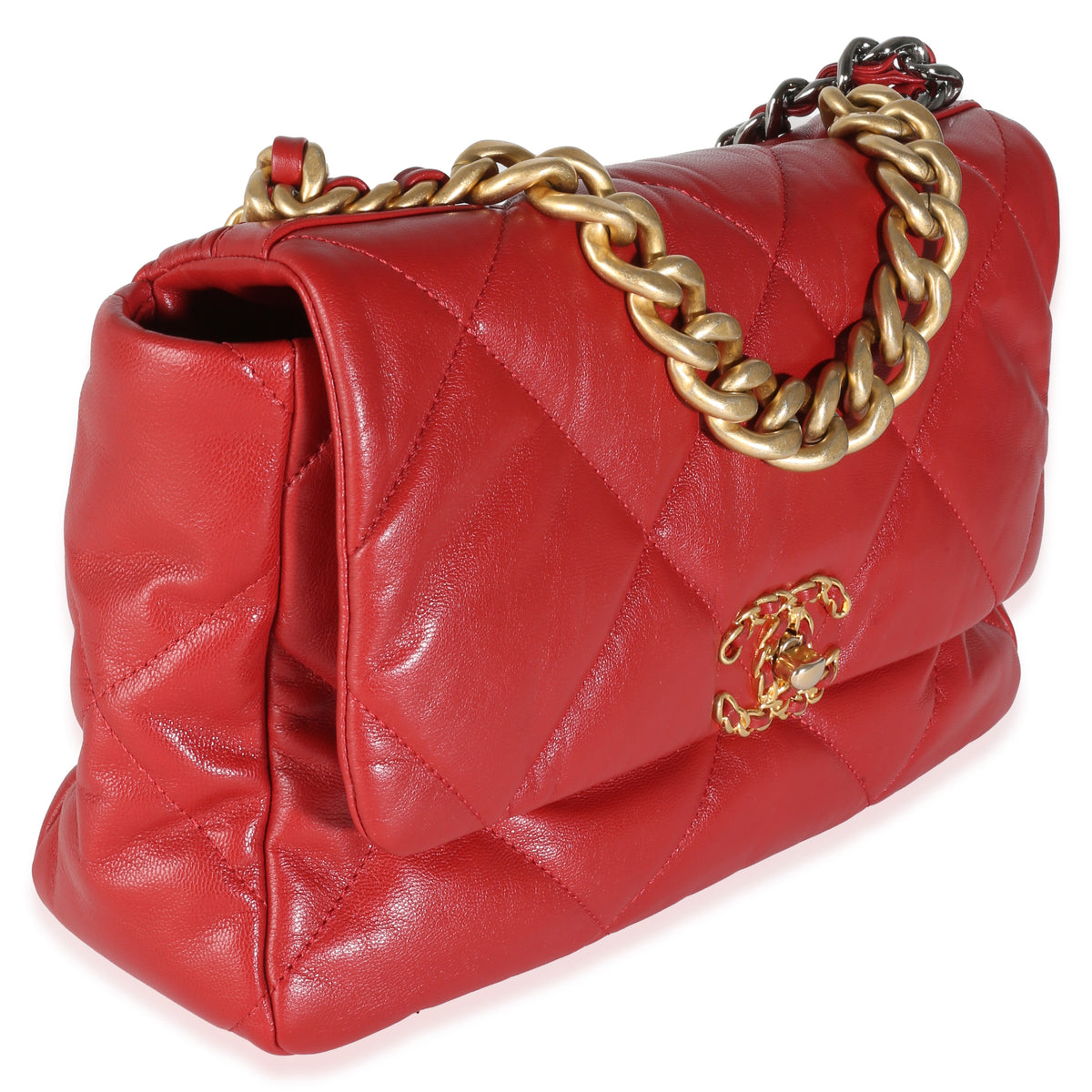 Red Quilted Goatskin Medium Chanel 19 Flap Bag