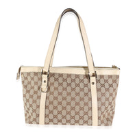 White Beige GG Canvas Abbey Tote