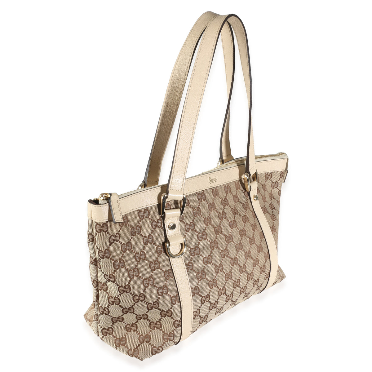 White Beige GG Canvas Abbey Tote