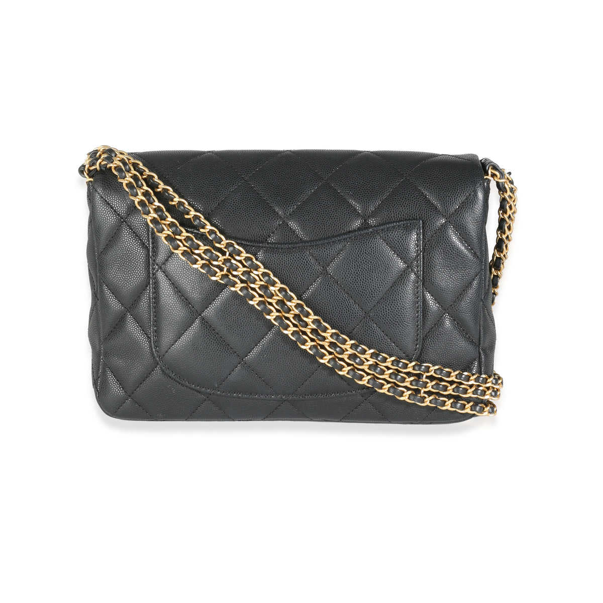 Black Quilted Caviar Multi Chain Messenger Flap Bag