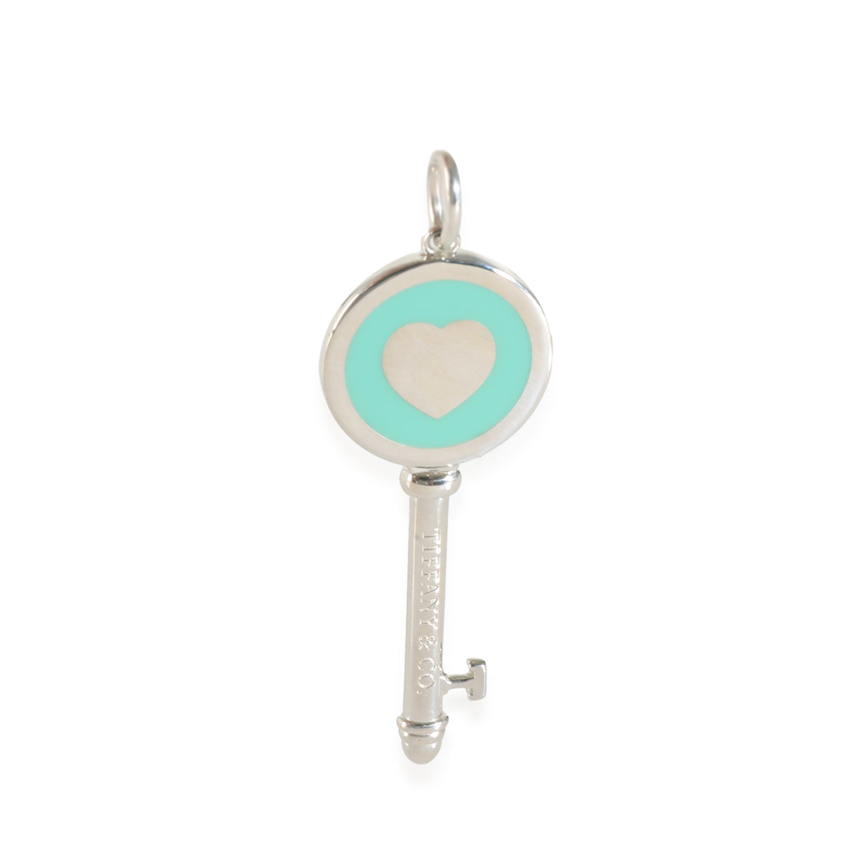 Blue Enamel Heart Key Pendant in Sterling Silver