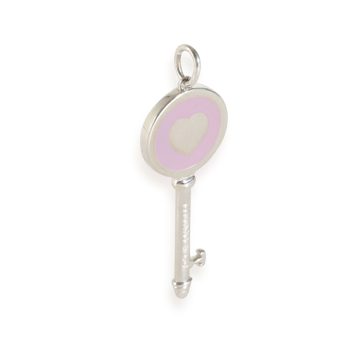 Purple Enamel Heart Key Pendant in Sterling Silver