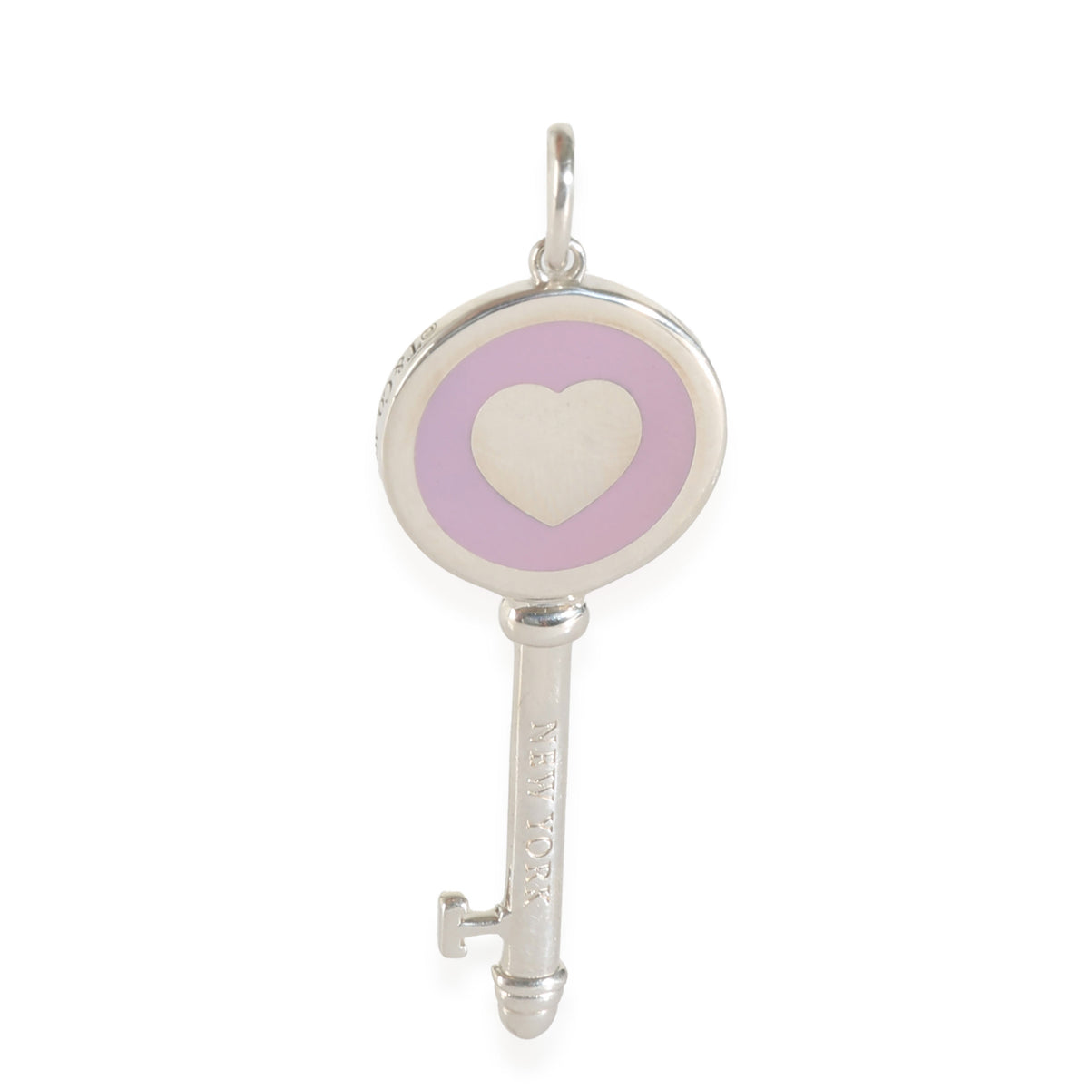 Purple Enamel Heart Key Pendant in Sterling Silver