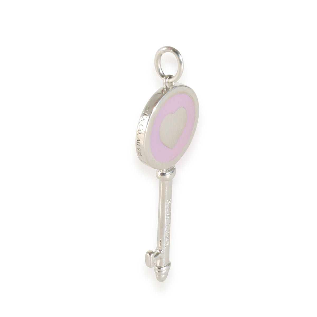 Purple Enamel Heart Key Pendant in Sterling Silver