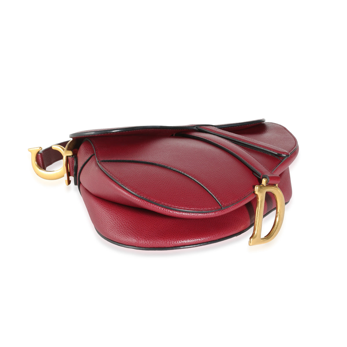 Red Grained Calfskin Medium Saddle Bag