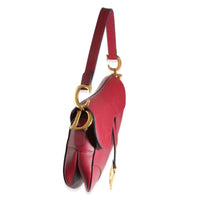 Red Grained Calfskin Medium Saddle Bag