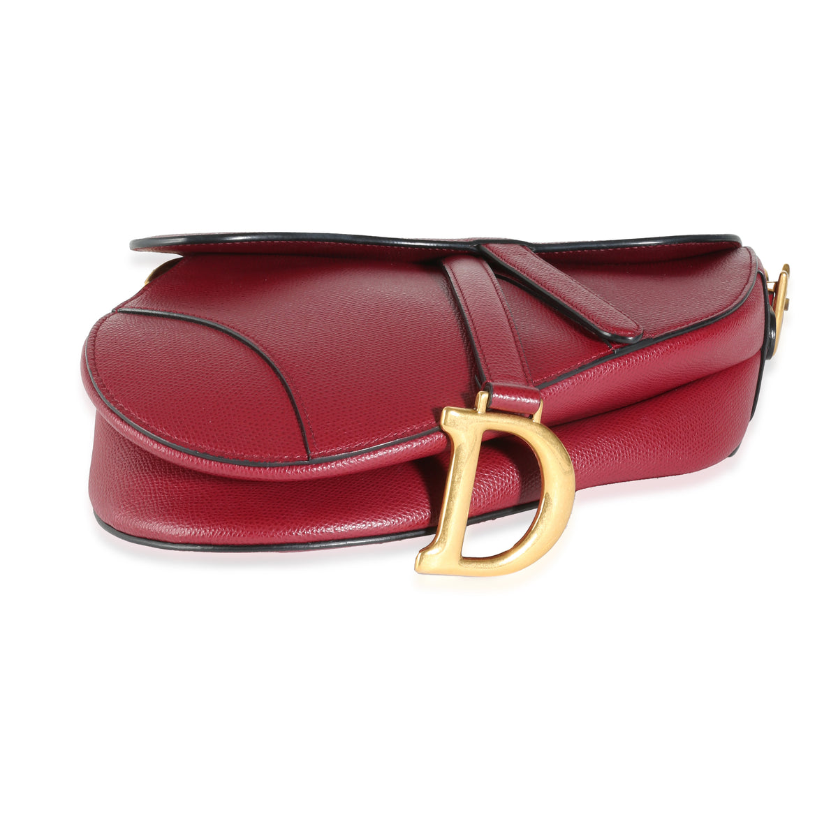 Red Grained Calfskin Medium Saddle Bag