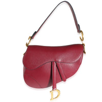 Red Grained Calfskin Medium Saddle Bag