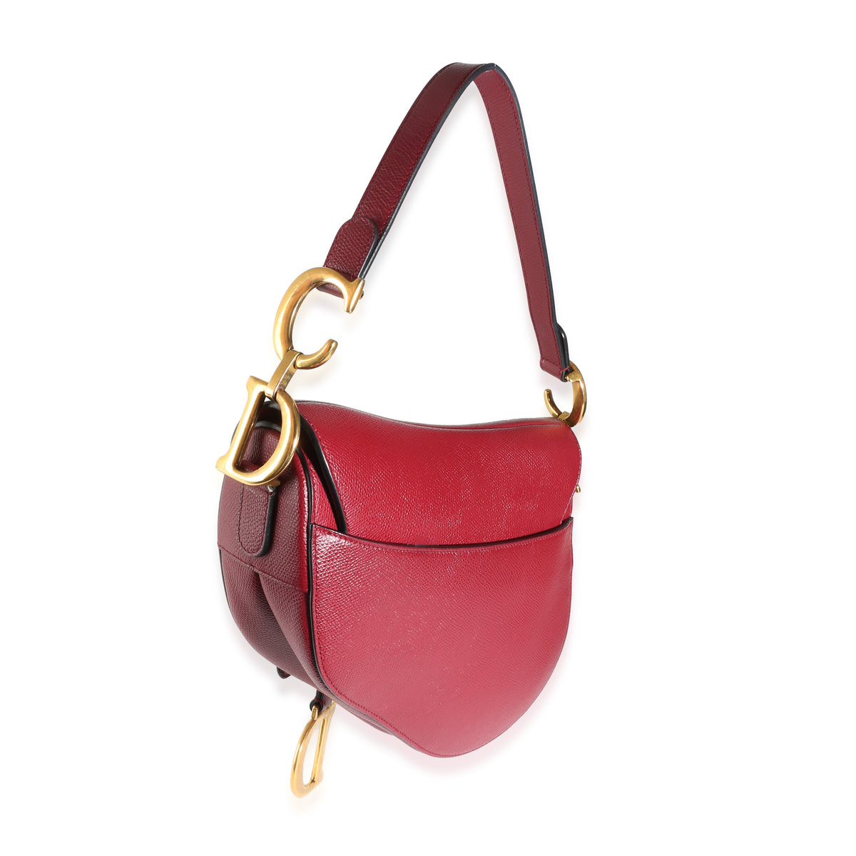 Red Grained Calfskin Medium Saddle Bag