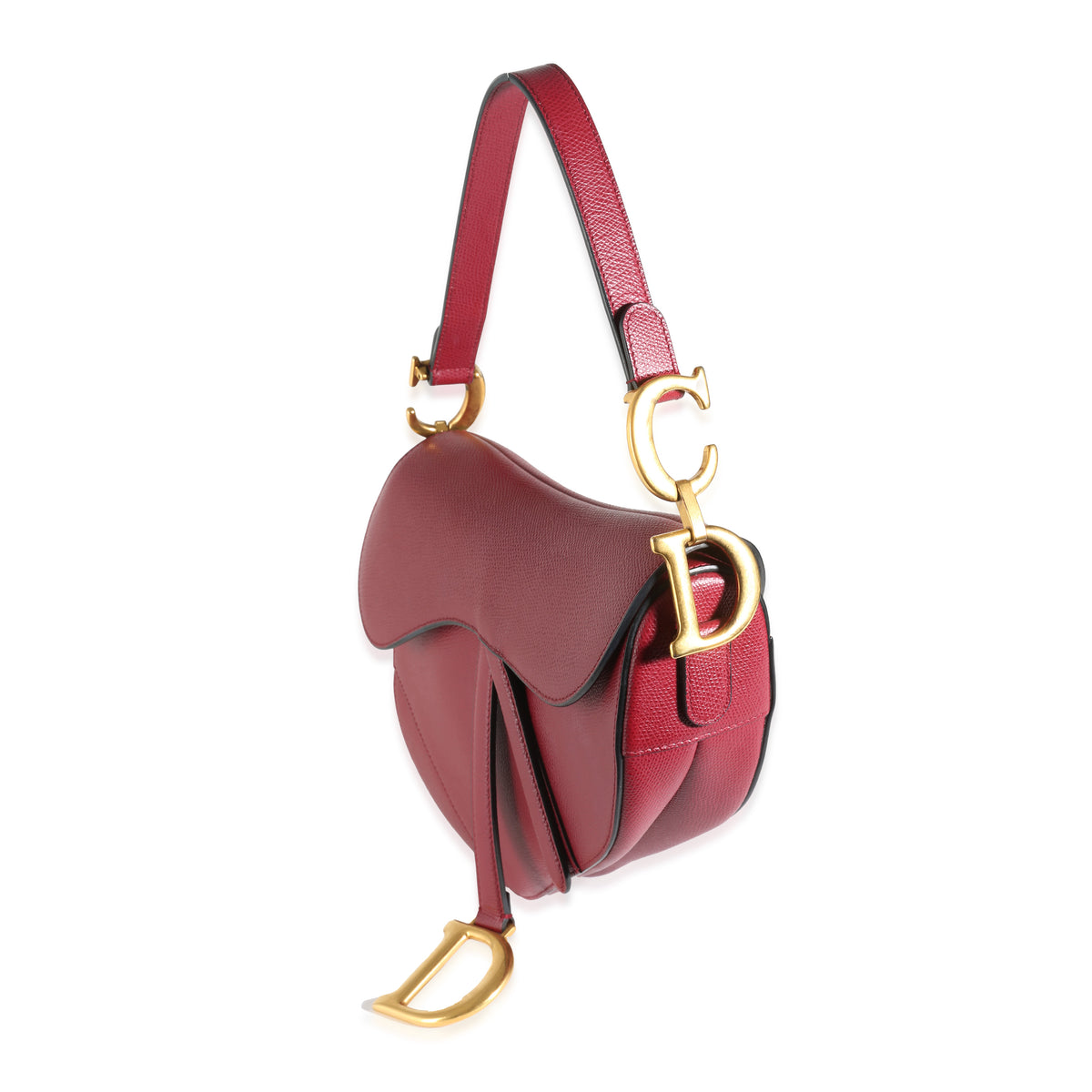 Red Grained Calfskin Medium Saddle Bag