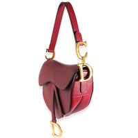 Red Grained Calfskin Medium Saddle Bag