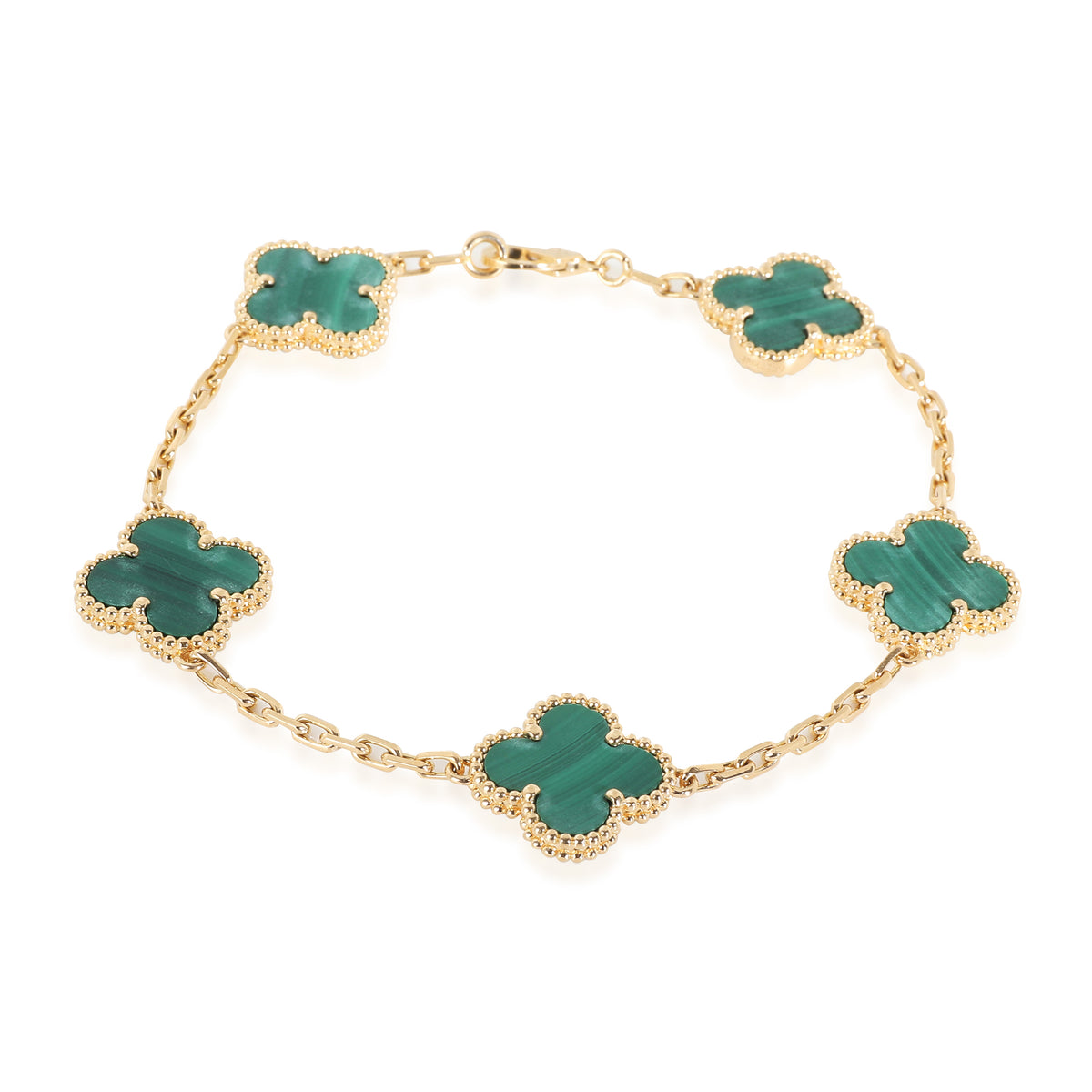 Alhambra Malachite Bracelet in 18k Yellow Gold