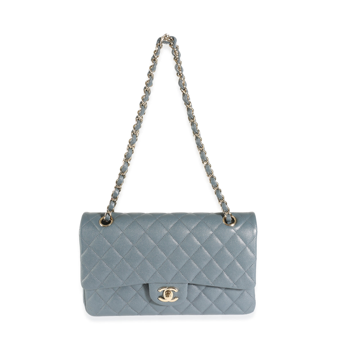 Grey Quilted Caviar Medium Classic Double Flap Bag