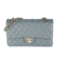 18B Grey Quilted Caviar Medium Classic Double Flap Handbag