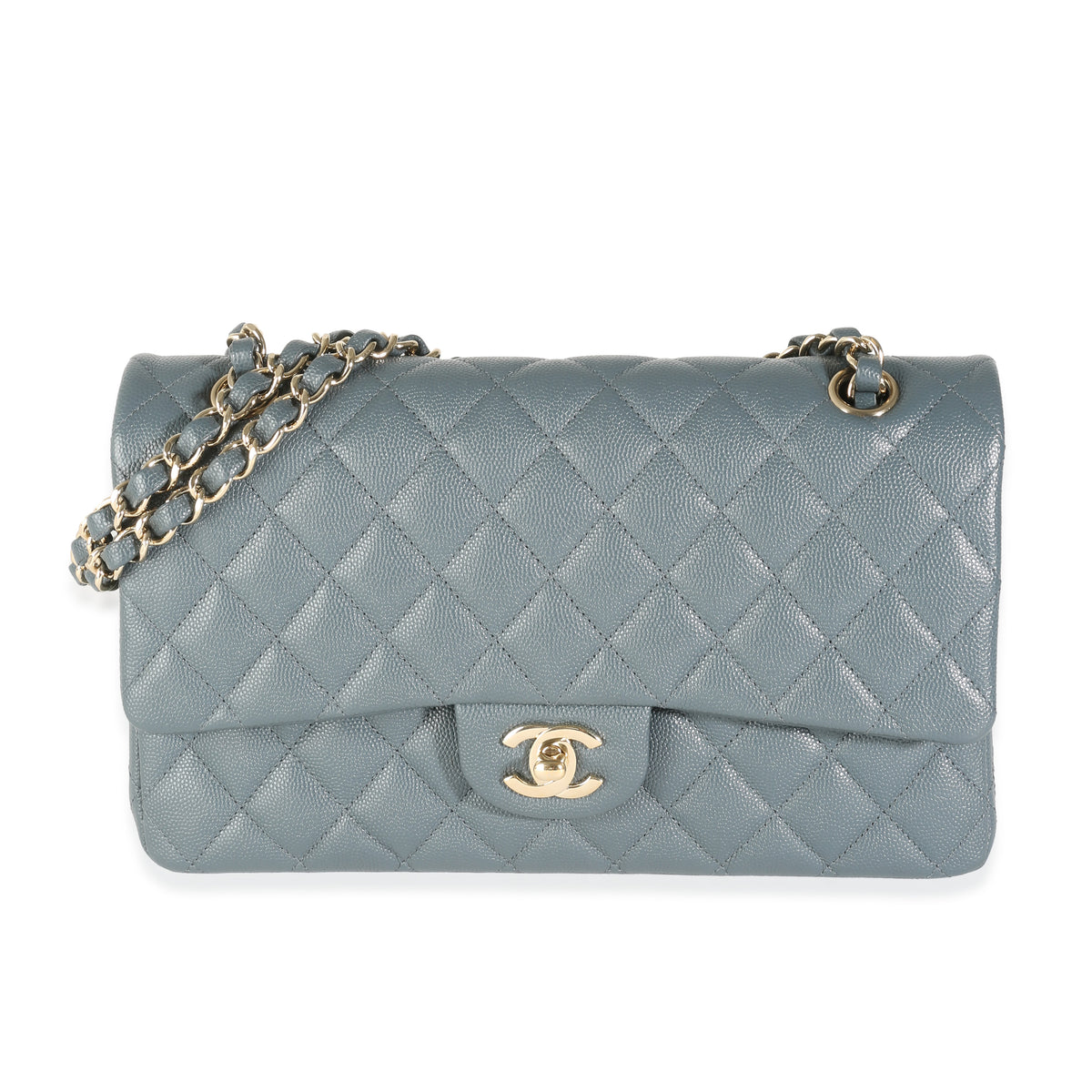 18B Grey Quilted Caviar Medium Classic Double Flap Bag